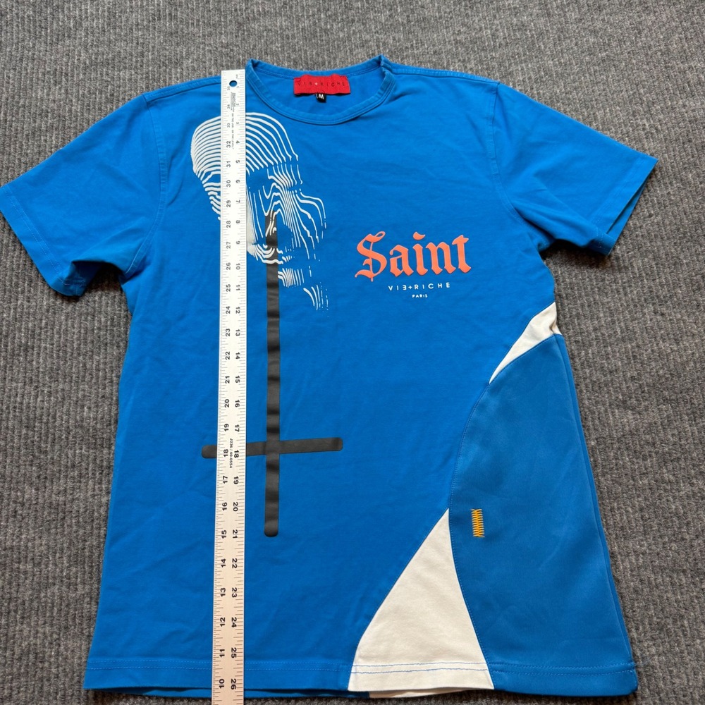 Vie Riche Paris Mens Saint Sinner Graphic T-Shirt Blue Size M Short Sleeve View 3